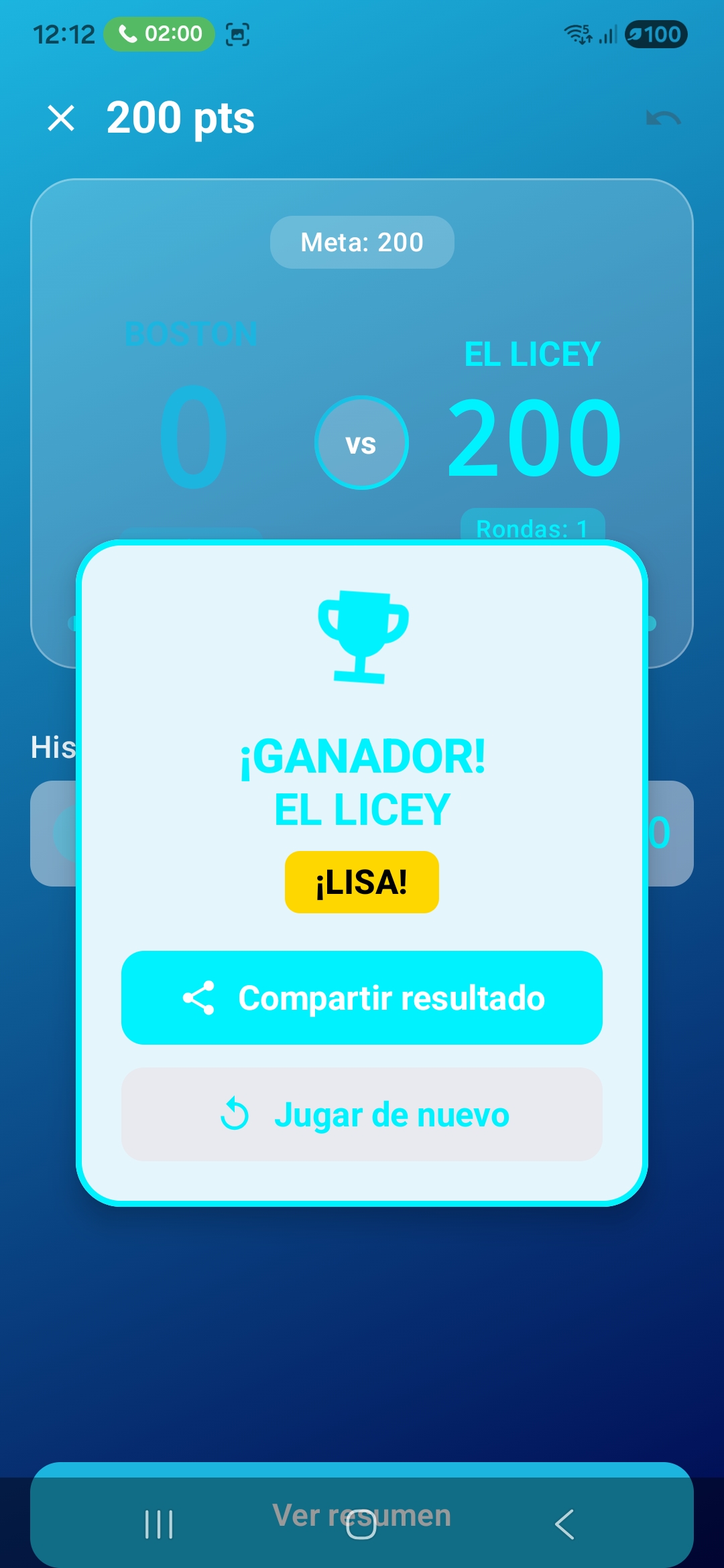 Pantalla de Ganador con lisa